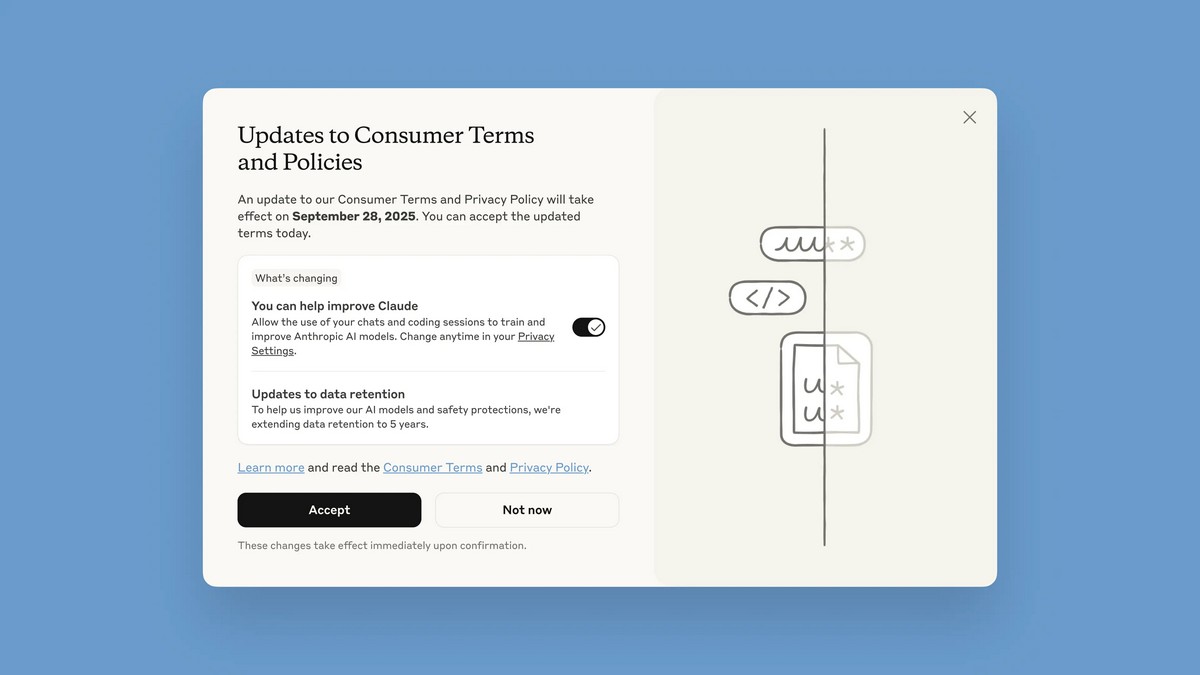 Пользователям Anthropic предложили отказаться от использования данных чатов или поделиться ими для обучения ИИ - 1