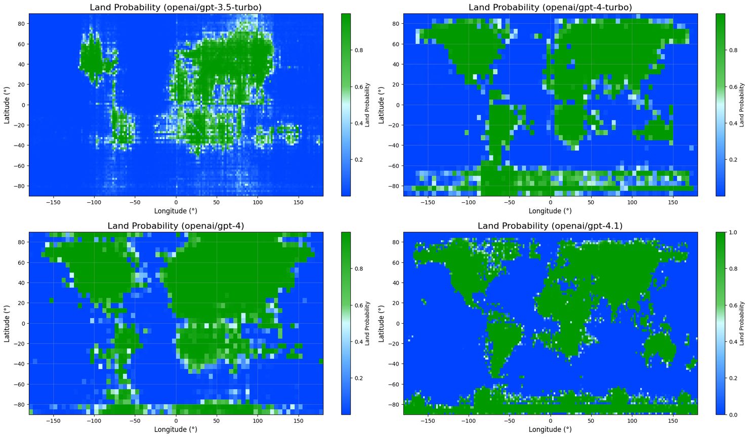  Карты мира от GPT-3.5-Turbo, GPT-4-Turbo, GPT-4 и 4.1. Генри 