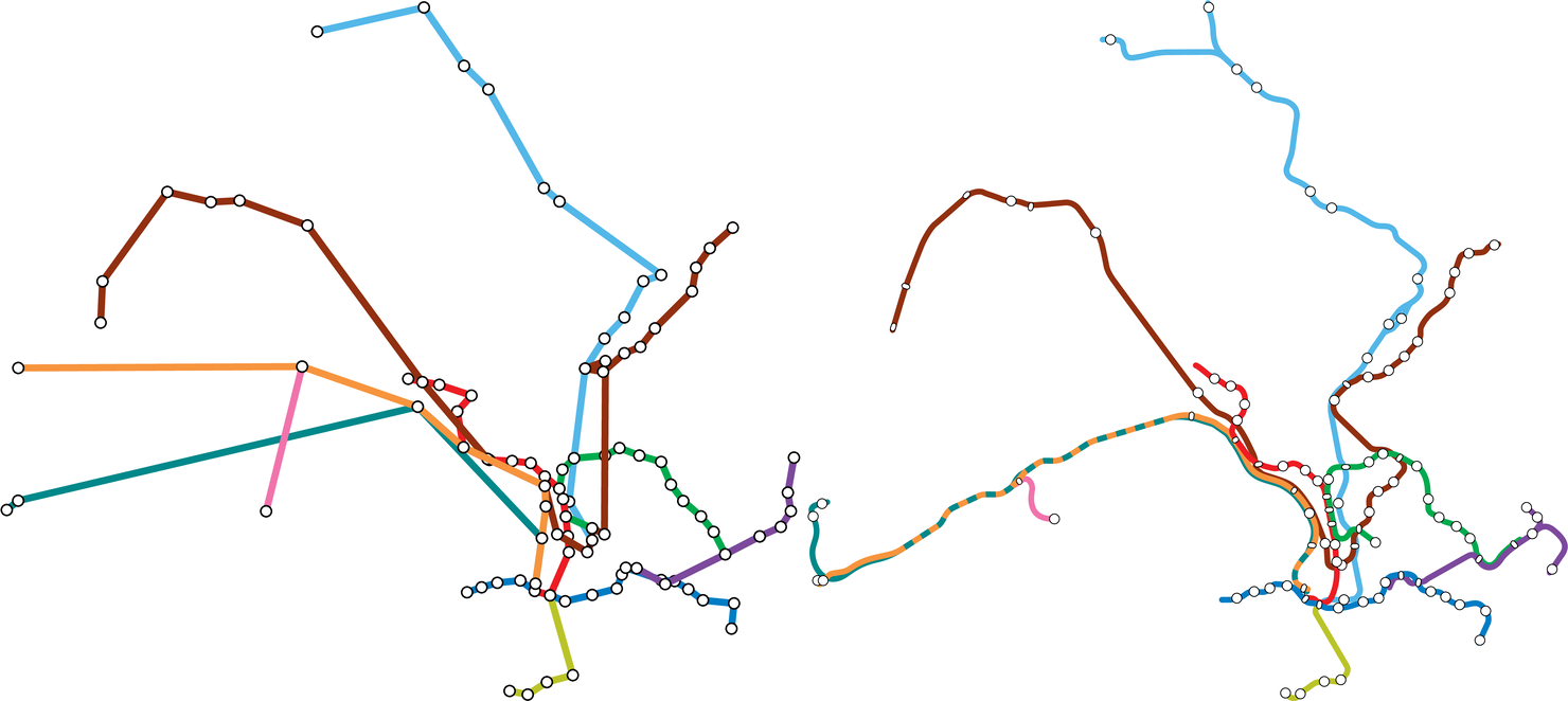 Схема метро Гонконга в представлениях GPT-4 (слева) и в реальности. arXiv:2306.00020