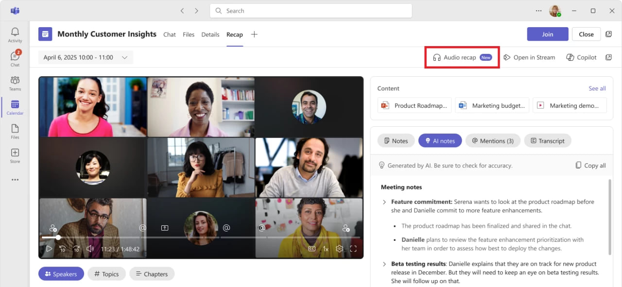 В Microsoft Teams появилась возможность прослушивать сводки собраний - 2 В Microsoft Teams появилась возможность прослушивать сводки собраний - 2