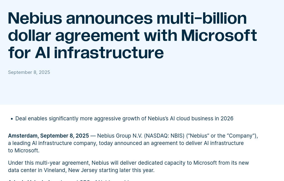 Nebius Аркадия Воложа предоставит Microsoft вычислительные мощности для ИИ за $17,4 млрд в следующие пять лет - 1