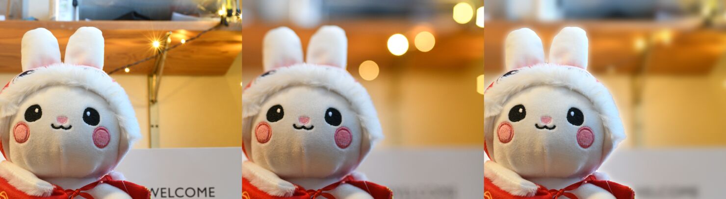 Слева направо: узкая диафрагма (f/16), широкая (f/1.8) и искусственное размытие по Гауссу, которое ну никак не походит на реальное красивое боке. arXiv:2306.04032