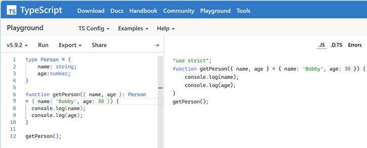 Слева - TypeScript, справа - JS, в который он ретранслируется