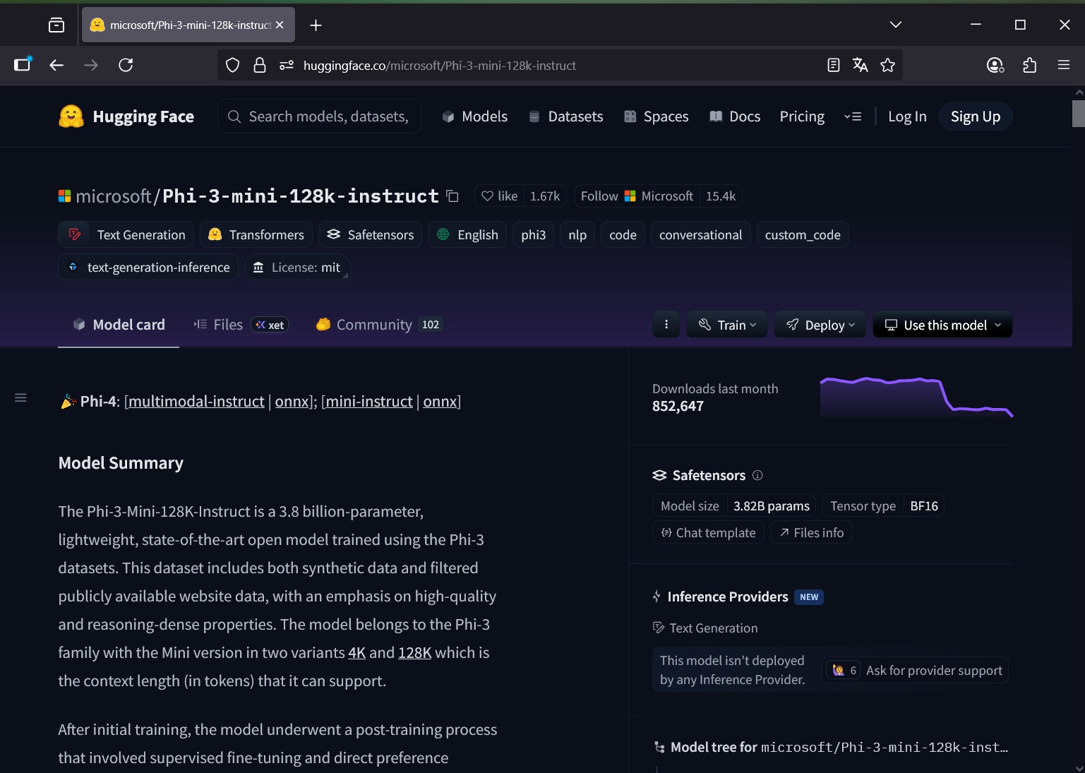 https://huggingface.co/microsoft/Phi-3-mini-128k-instruct