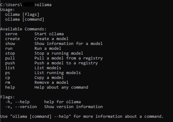 Доступные команды в Ollama
