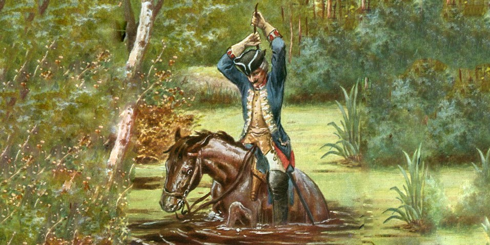 Барон Мюнхгаузен вытаскивает себя за волосы из болота 