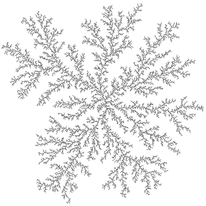 Режим DLA: ветвление шумными хаотичными щетинками 