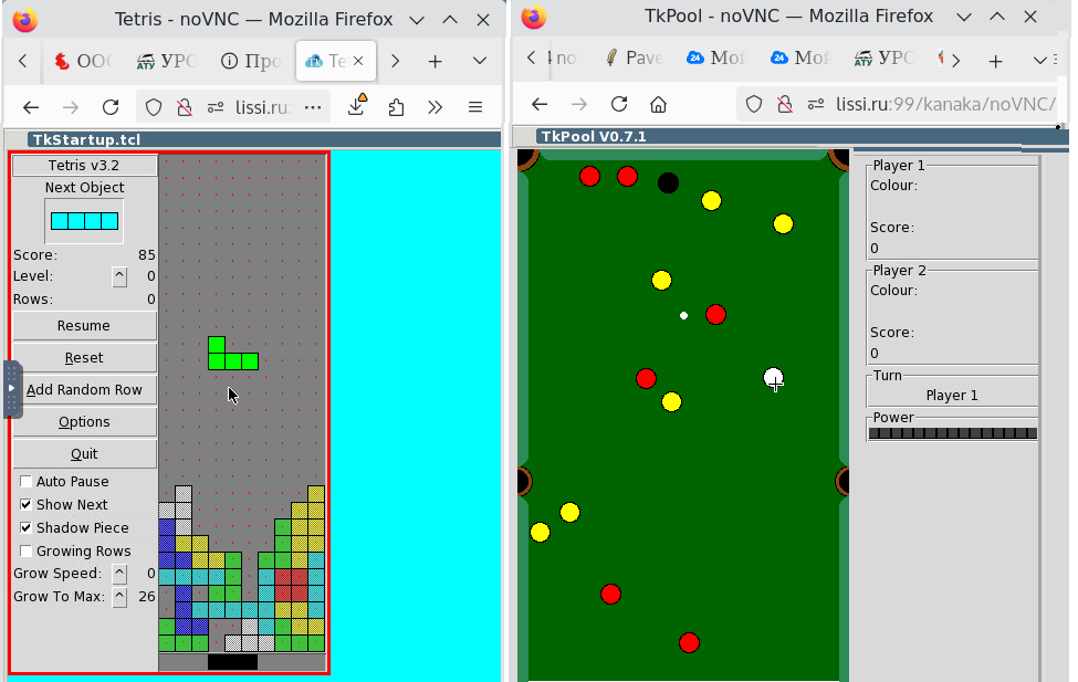Игры тетрис и биллиард