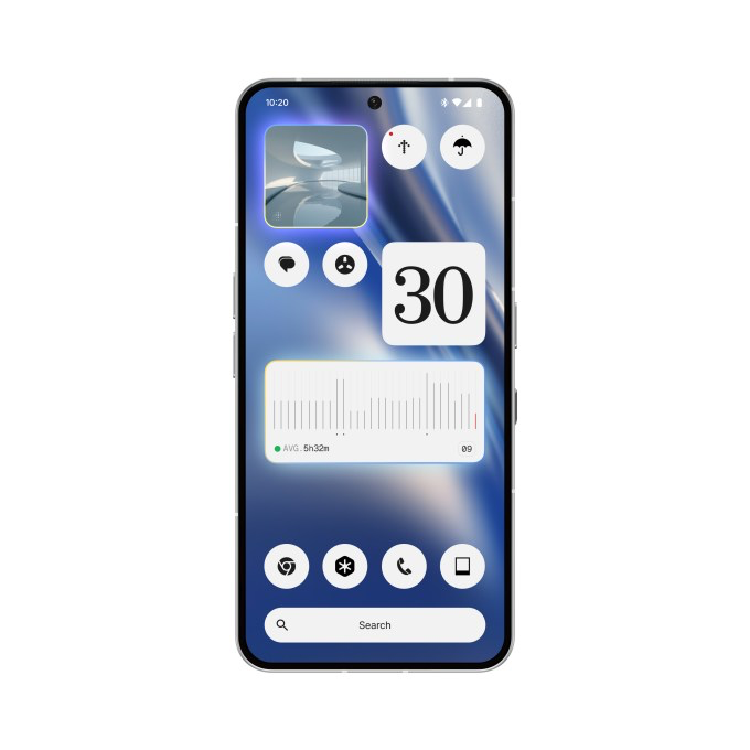 Экран телефона Nothing с монитором экранного времени и виджетом художественного куратора Изображение