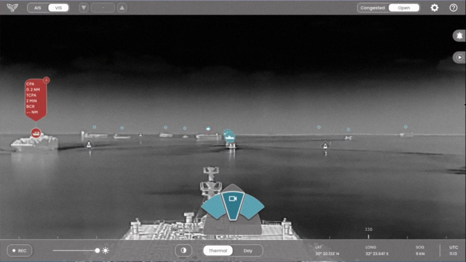 Работа тепловизионной камеры системы Orca AI при сильном тумане