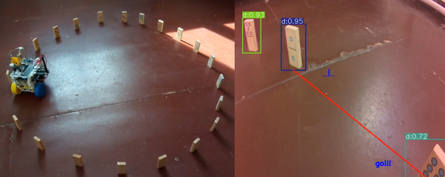 Рис 9. Штатный сценарий - оба домино детектируются. Робот в конце фазы и готов в правому развороту в следующей финальной фазе.