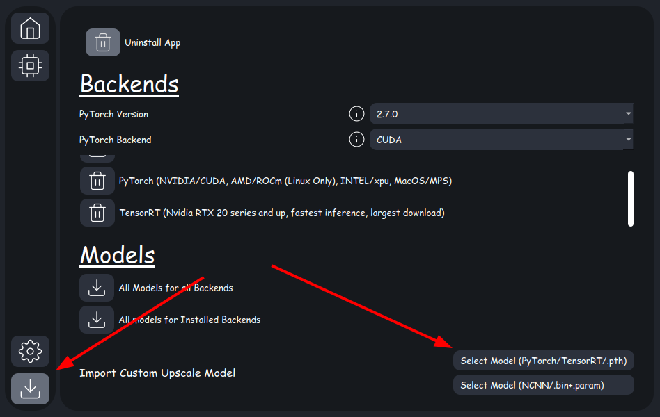 Меню добавления моделей