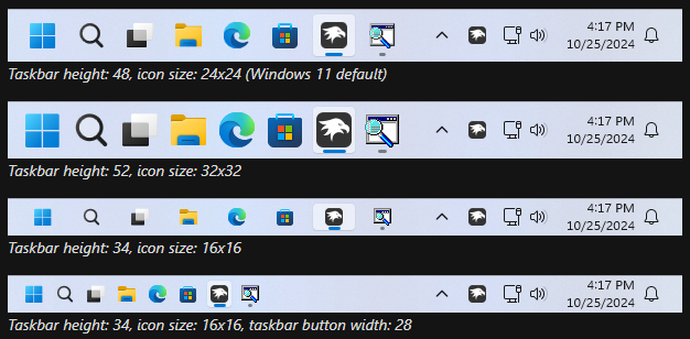 Примеры настройки Taskbar height and icon size