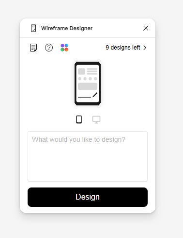 Вот так выглядит сам плагин Wireframe Designer 