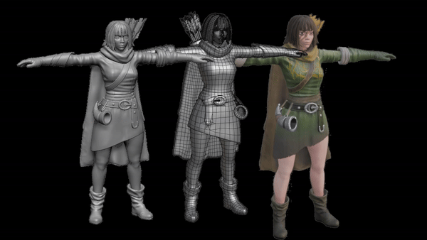 Рис 12. Стадии подготовки персонажа. К сожалению, грубо покрашенной Галь не осталось🤭