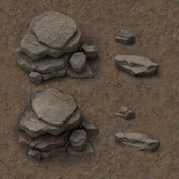 Рис 4. Камень невписанный в террейн (сверху), камень вписанный в террейн (снизу)