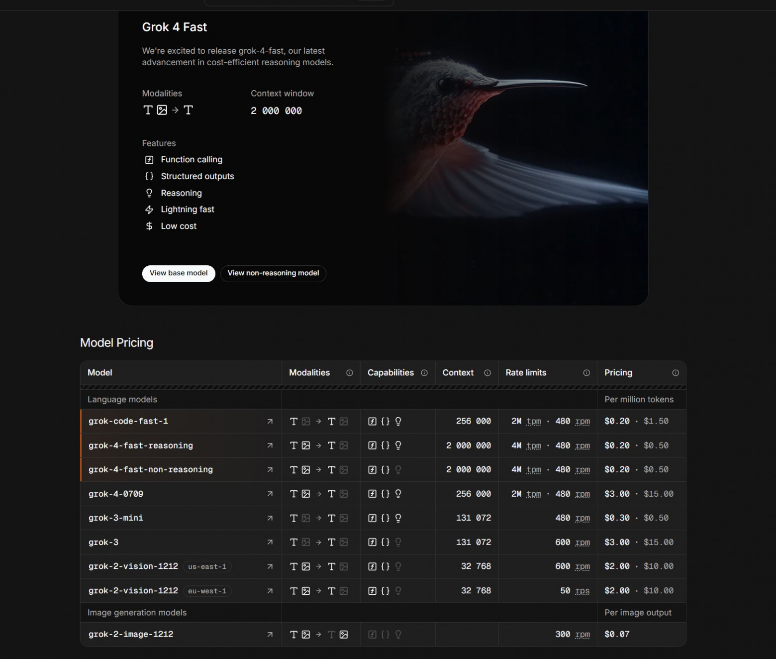 Актуальные на Октябрь 2025 цены модели Grok при использовании АПИ.