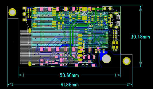 Проект печатной платы трекера для домашних животных (собачья сторона), размеры 50,8x30,48 мм.