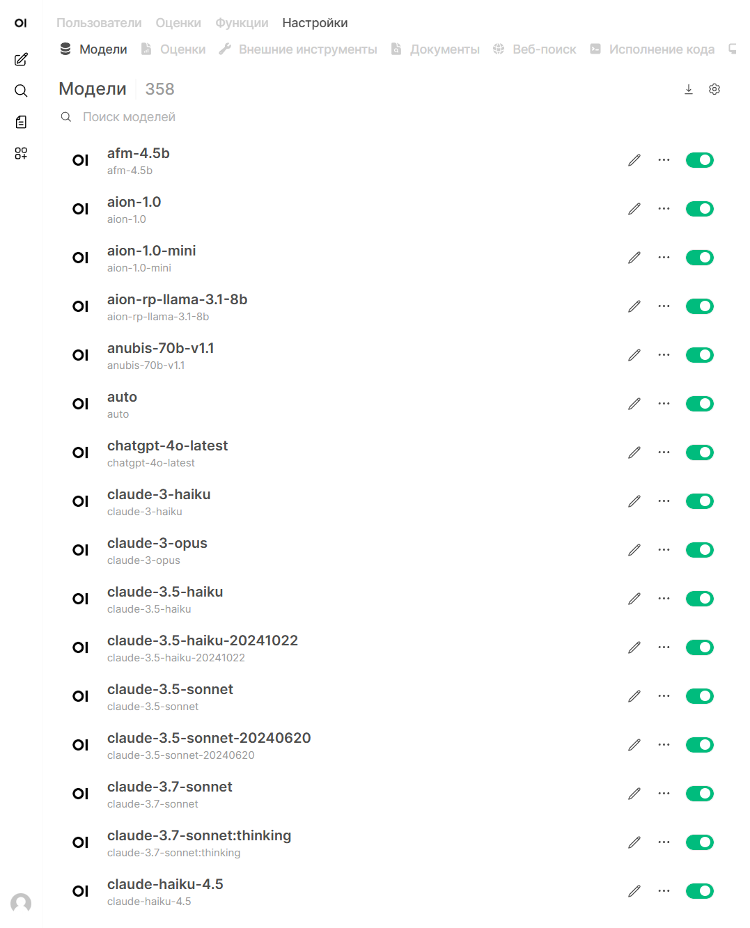 Модели, добавленные через API-точку BotHub