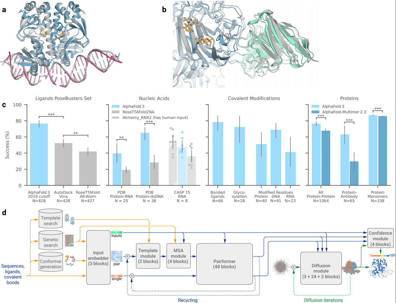 Принципы работы AlphaFold 3 и ее эффективность. Источник   