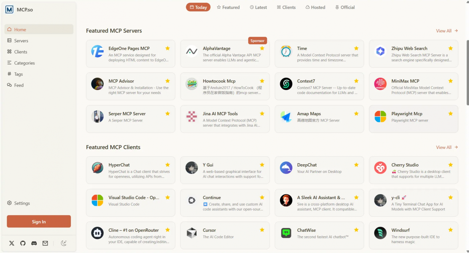  Сайт mcp.so со списком разных MCP-серверов. Лично я применяю Playwright MCP и Context7. Пишите в комментариях, какие используете вы.