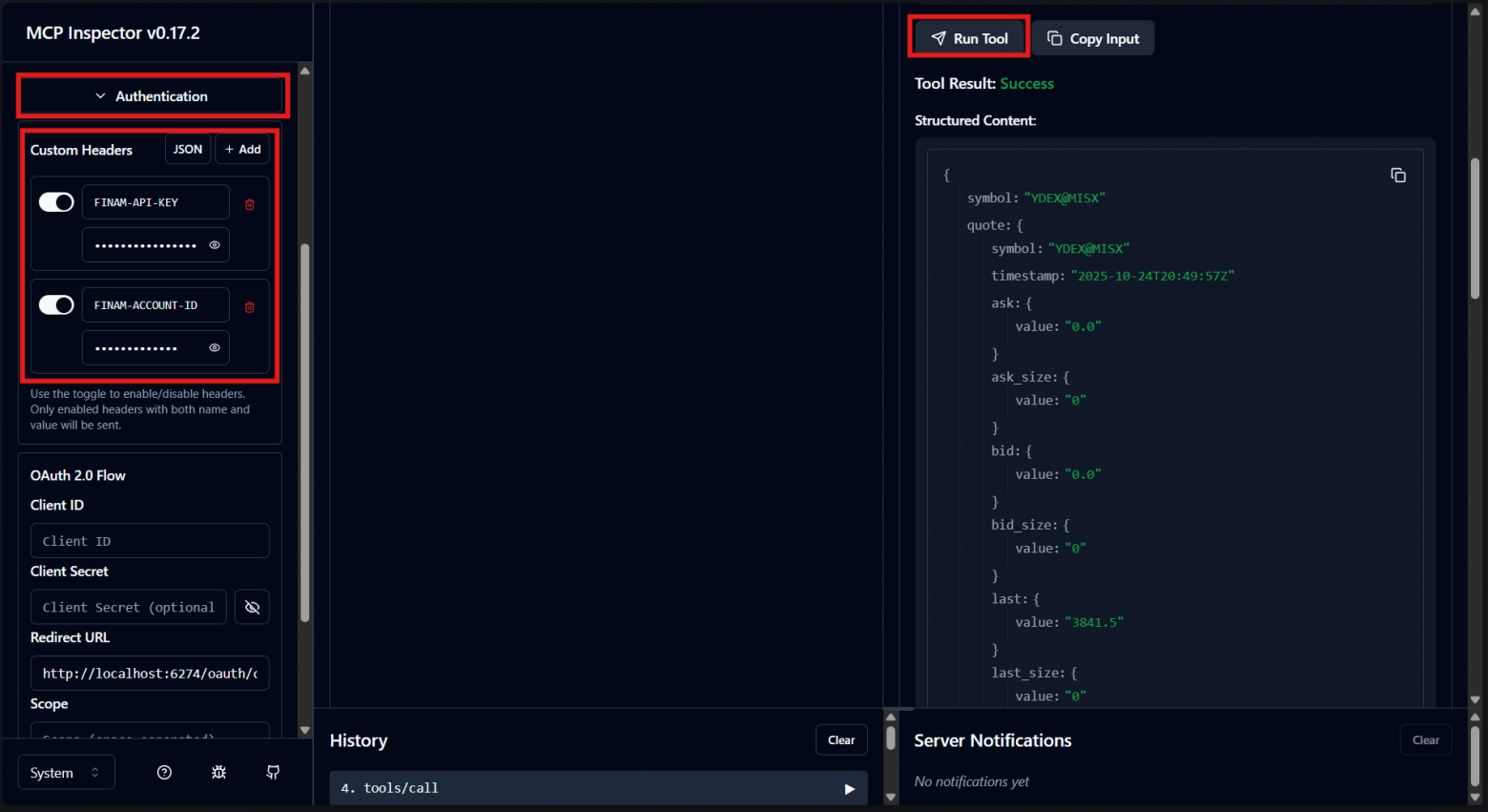  При запуске инструментов не забудьте вставить заголовки через Authentication → Custom Headers → Add  