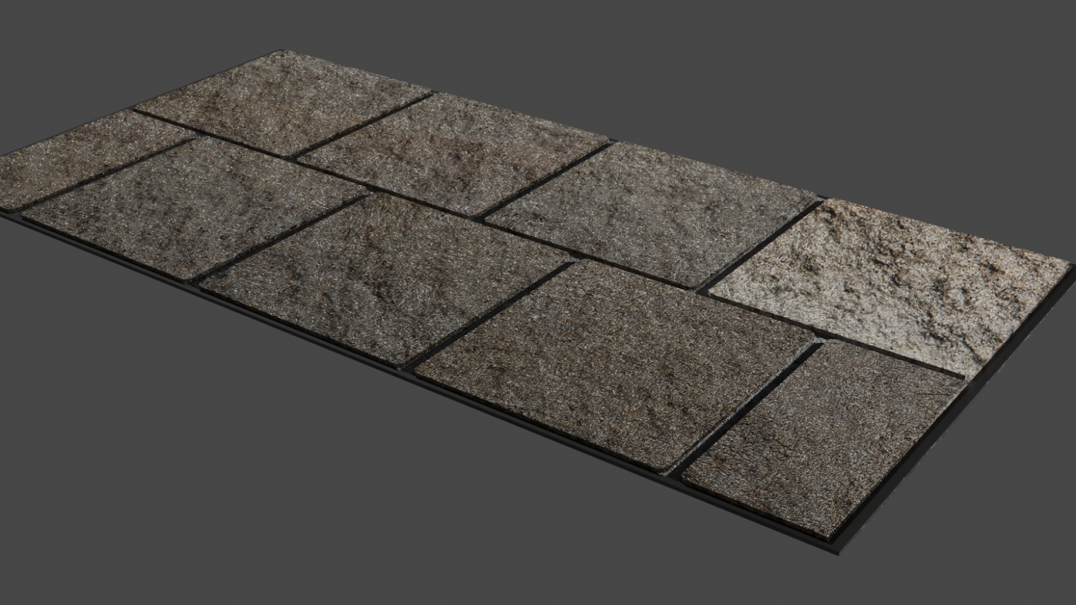 Демонстрационный кусок каменной панели. Текстуру я создала из фотографии каменной плитки, потом извлекла карту глубины из фотографии специальным инструментом. Быстро и относительно реалистично, но для финала надо доработать края, чтобы они не были слишком ровными. 