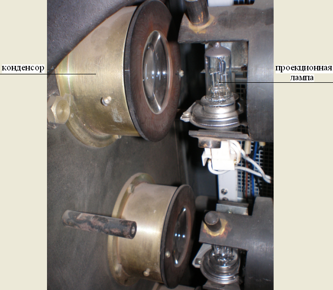 Вид на фотооптический генератор со стороны проекционных ламп