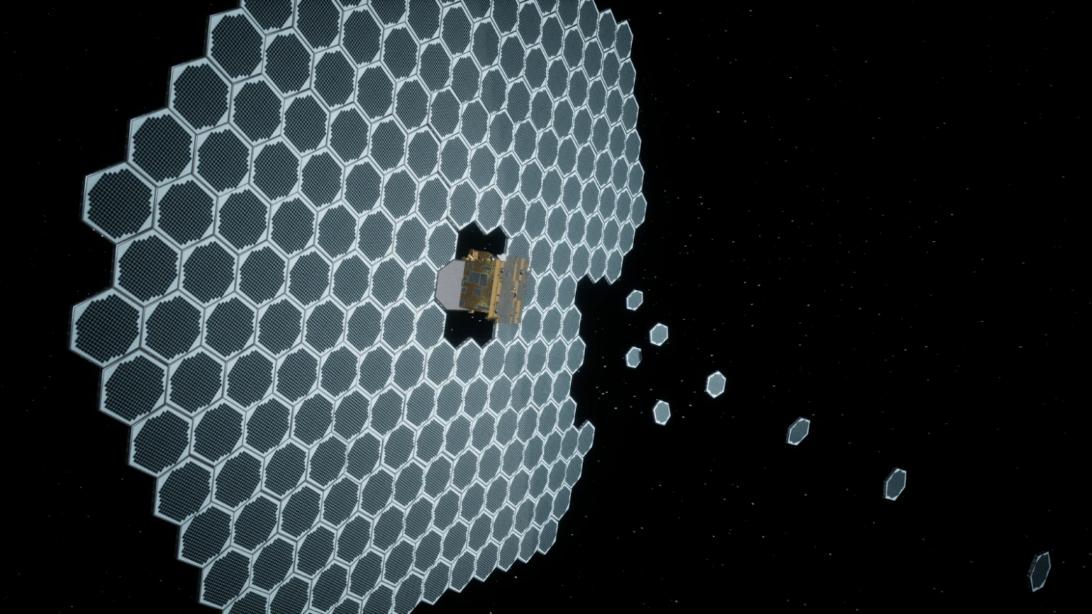 Сборка огромного фотоэлемента на орбите из маленьких «сот». Иллюстрация возможностей проекта. Источник