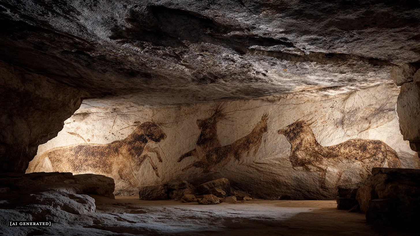 ИИ-изображение с "наскальной живописью"