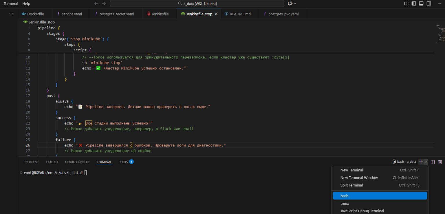 Работа терминала в Visual Studio Code