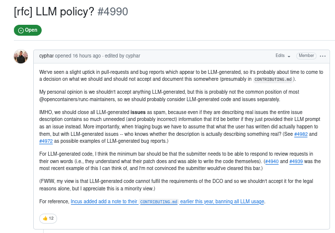 Команда открытого проекта runc столкнулась с ростом pull-request и отчётов об ошибках, сгенерированных ИИ - 1