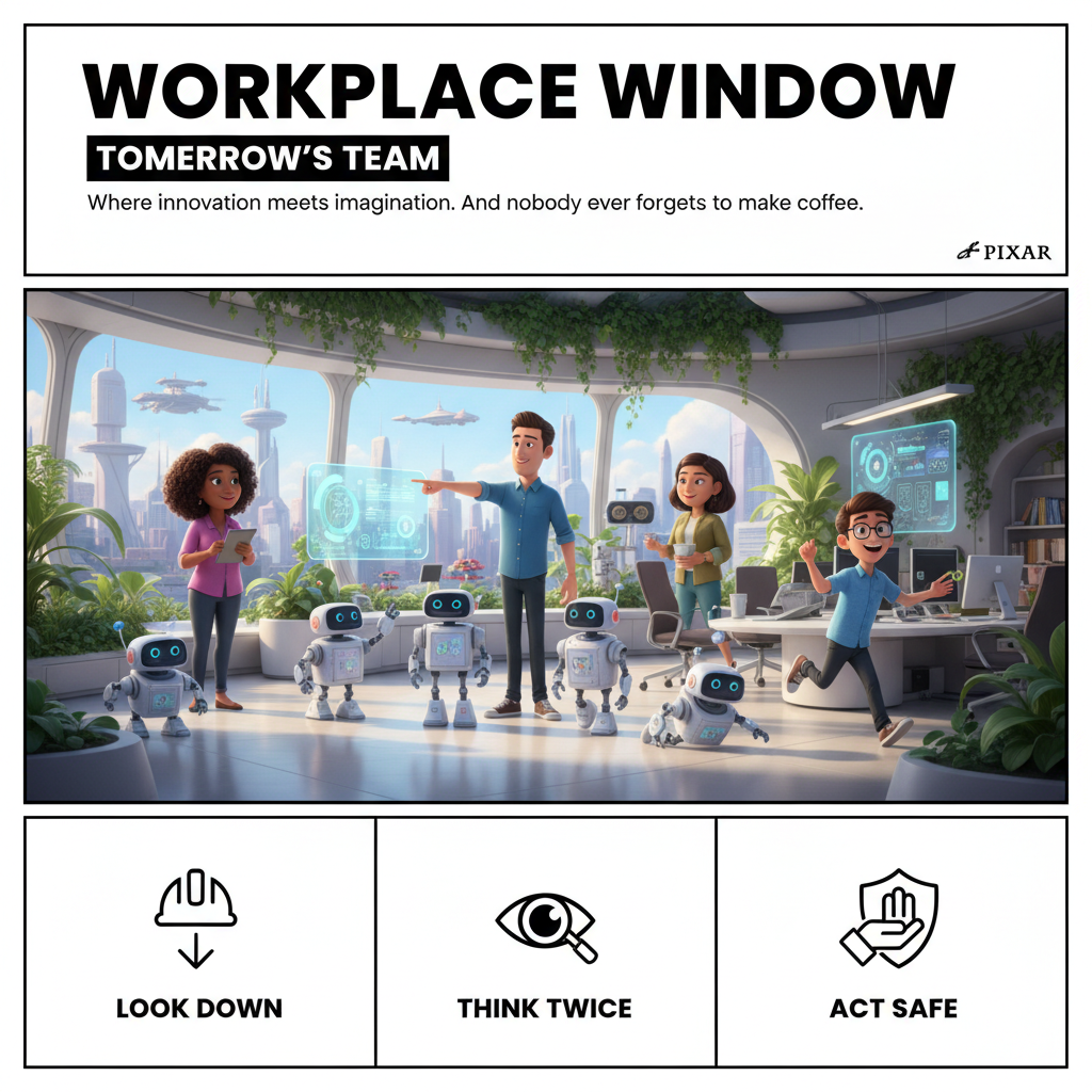 Постер о безопасном труде с элементами минимализма (Nano Banano)