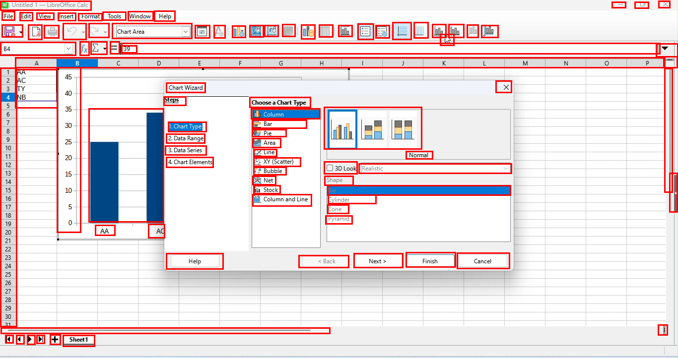 Интерфейс LibreOffice Calc