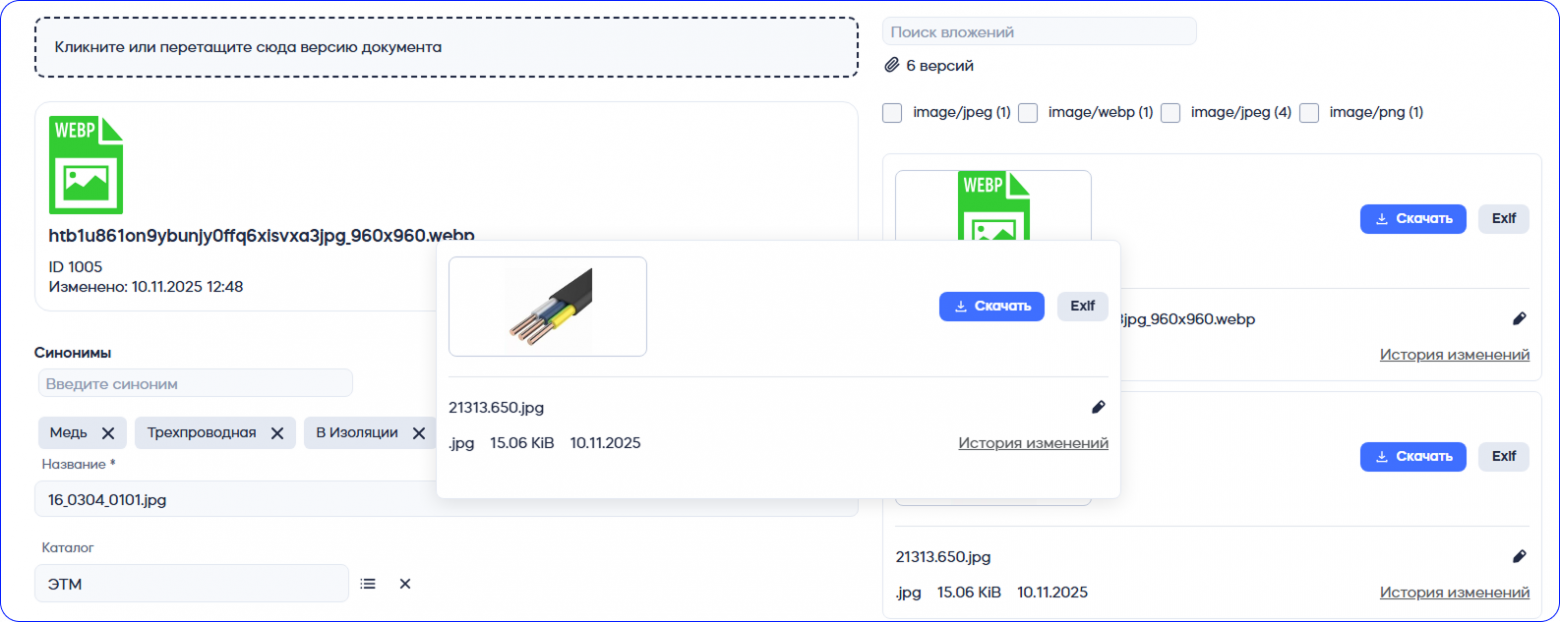 Карточка медиа файла с различными версиями в Compo DAM