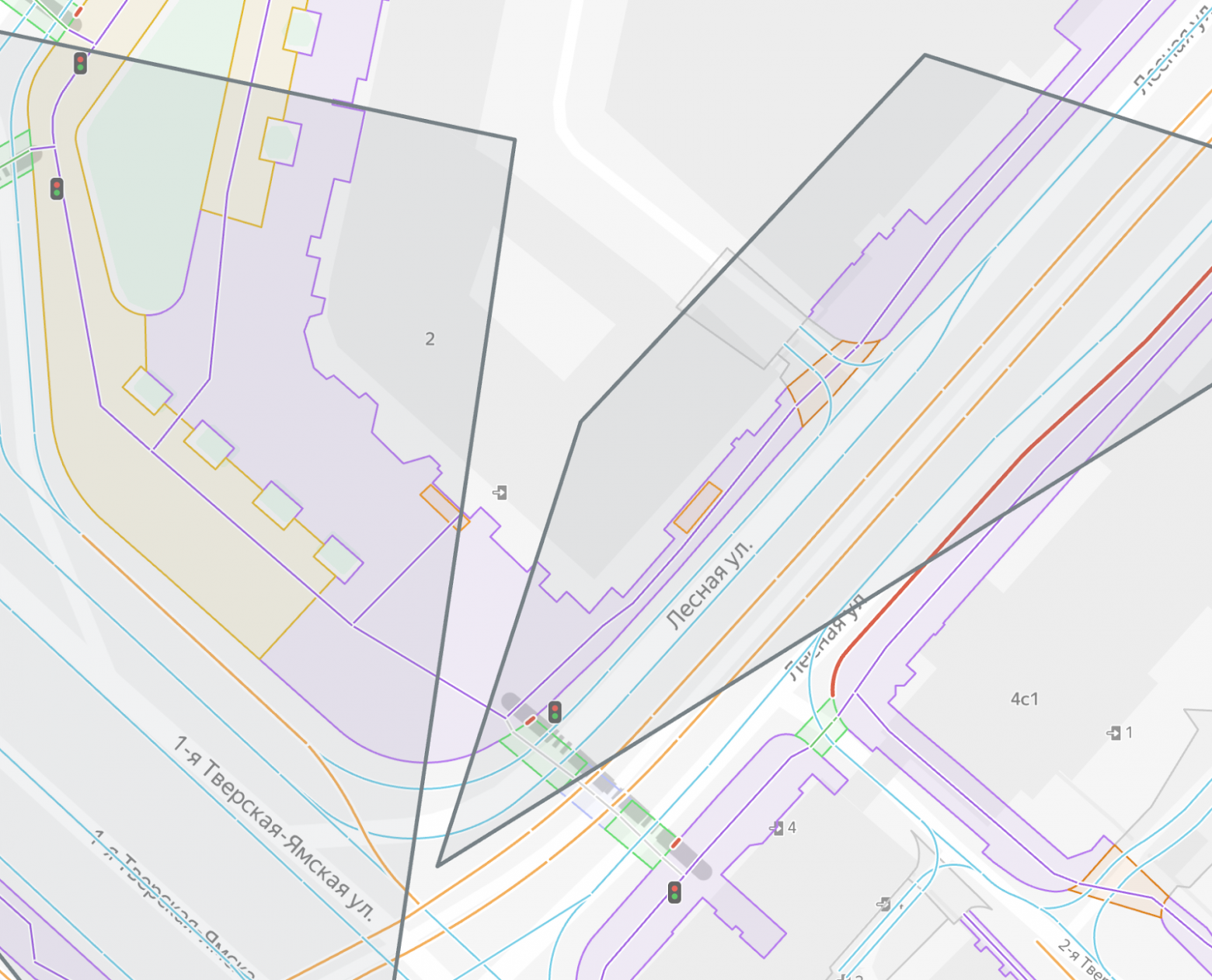 Серые полигоны — две различные зоны для редактирования рядом друг с другом