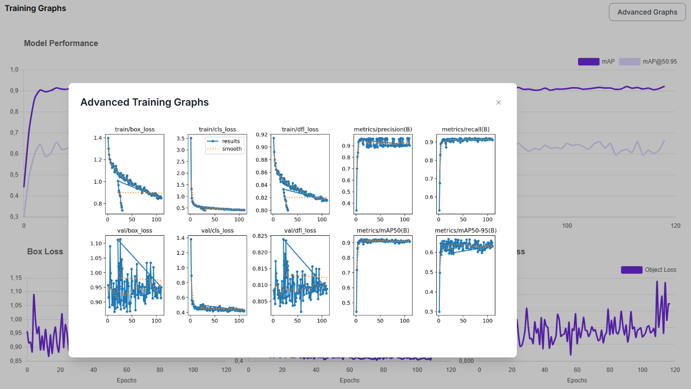 Рисунок 2. Пример визуализации метрик обучения платформы Roboflow