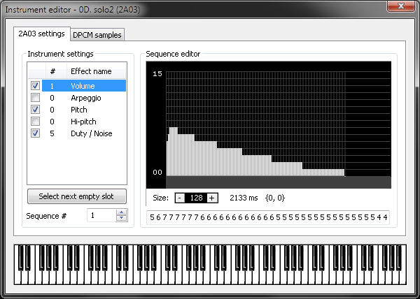 Редактор инструмента и одной из его огибающих в FamiTracker