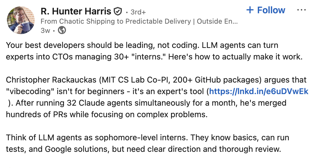 Почему агенты НЕ пишут основную часть нашего кода - 2 a linkedin screenshot