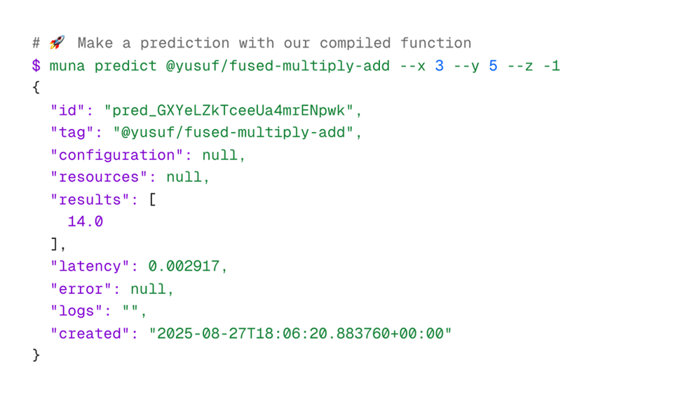 Вызов скомпилированной функции через терминал Muna    