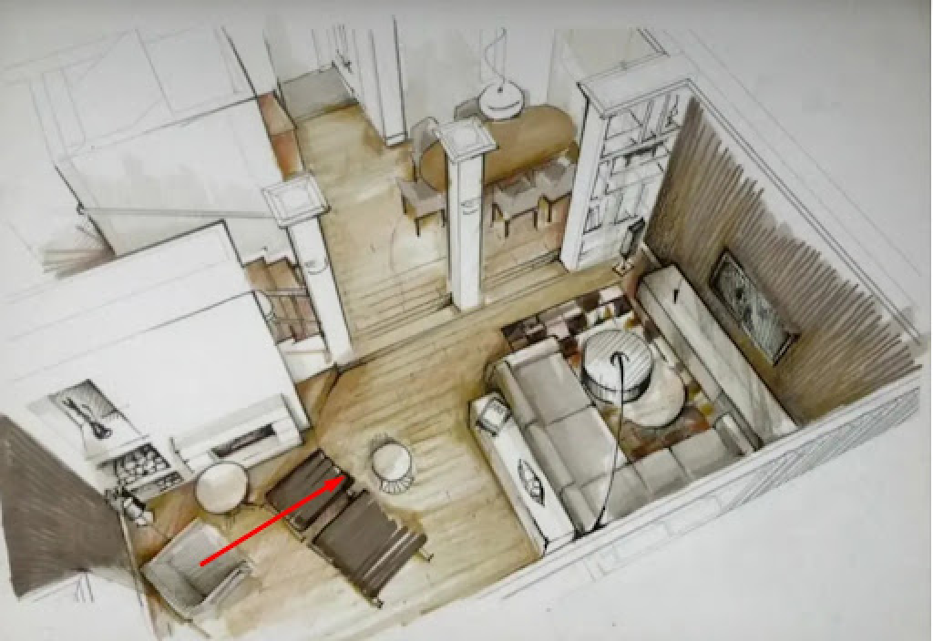 Сама схема и стрелка, откуда смотрит человек