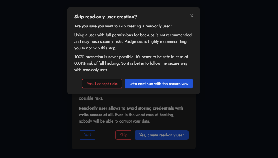 Не делать read only пользователя - плохая идея
