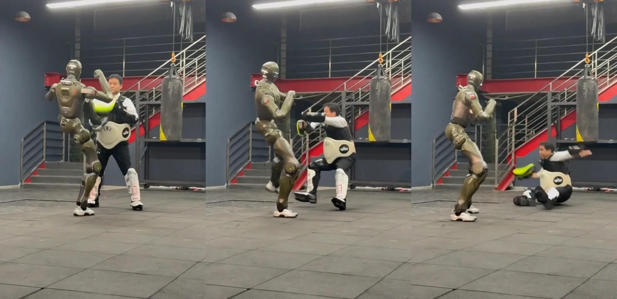 Глава EngineAI протестировал на себе боевые способности гуманоидного робота T800 - 1 Глава EngineAI протестировал на себе боевые способности гуманоидного робота T800 - 1