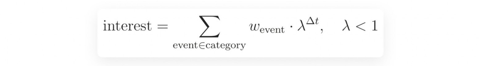 Наша формула расчёта интереса к категории по истории пользователя