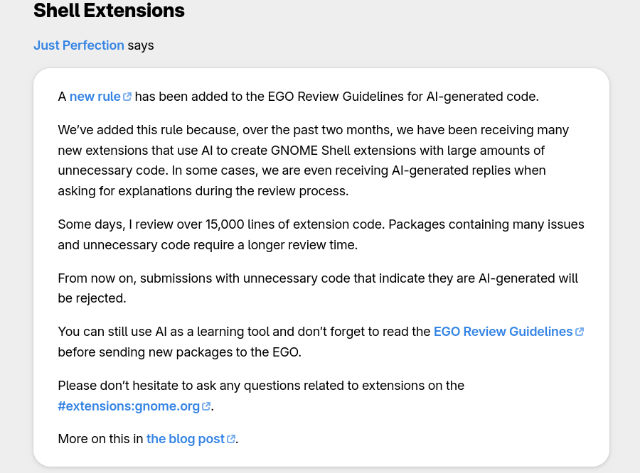 В проекте GNOME запретили разработчикам использовать ИИ для генерации дополнений к GNOME Shell - 2 В проекте GNOME запретили разработчикам использовать ИИ для генерации дополнений к GNOME Shell - 2
