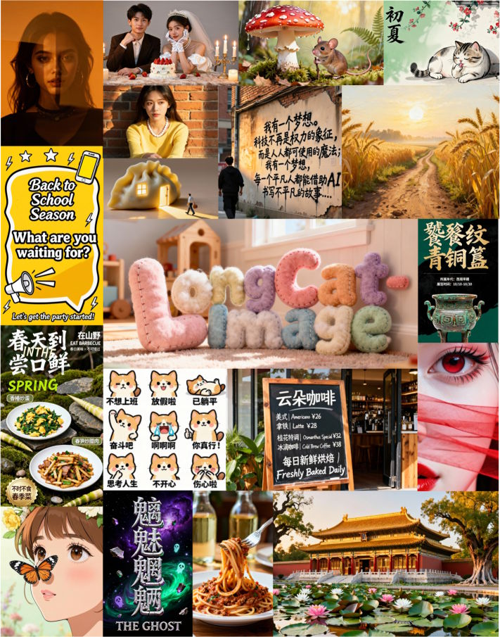 LongCat-Image одинаково эффективно справляется как с фотореалистичными портретами и сложным освещением, так и с отображением текста на вывесках и плакатах LongCat-Image одинаково эффективно справляется как с фотореалистичными портретами и сложным освещением, так и с отображением текста на вывесках и плакатах