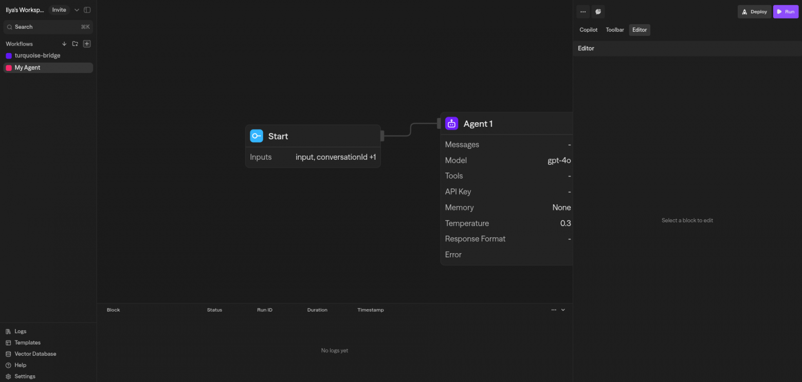 Базовый интерфейс конструктора Sim AI