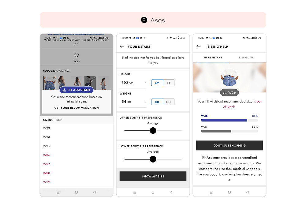 ASOS: персонализированный подбор размера