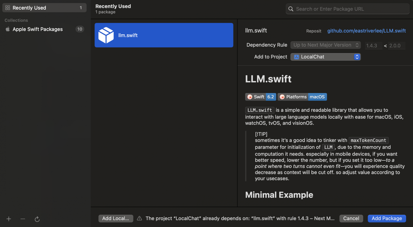 Часть 3. Добавление библиотеки LLM.swift
