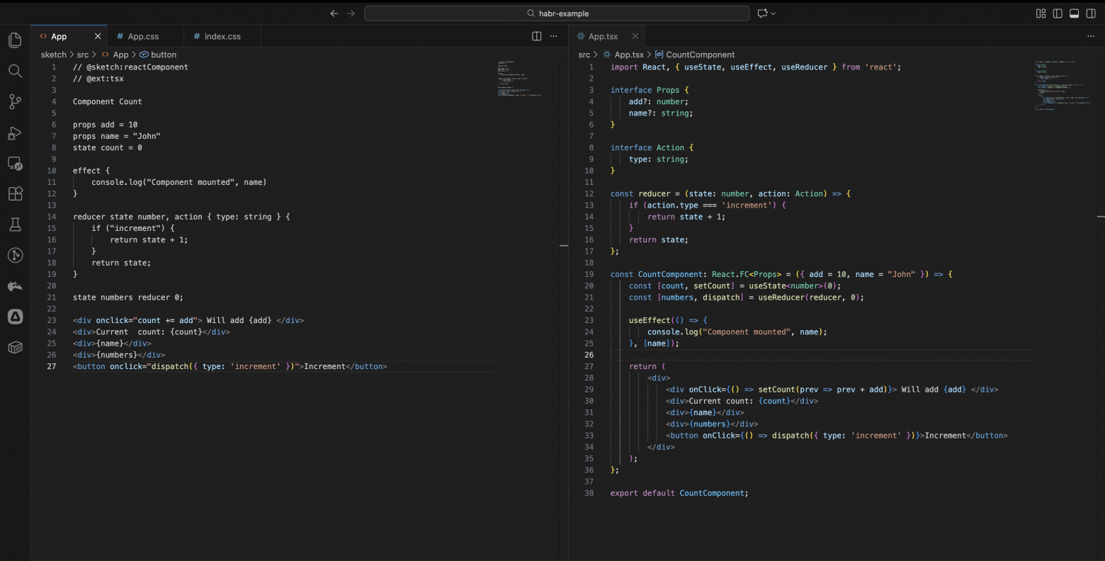 Пример до и после в редакторе